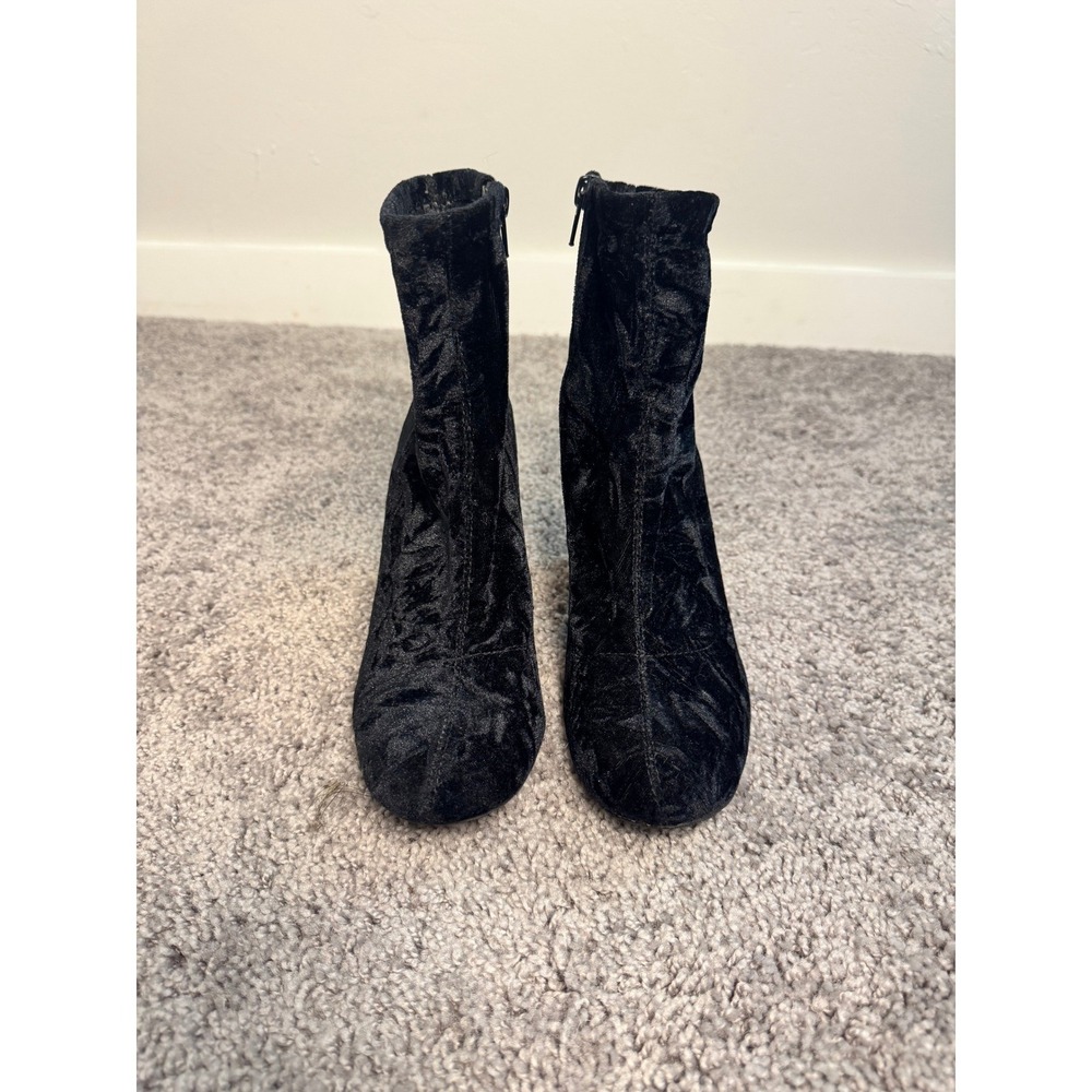 MIA Valencia Black Velvet Block Heel Ankle Boots Side Zip Women's Size 7